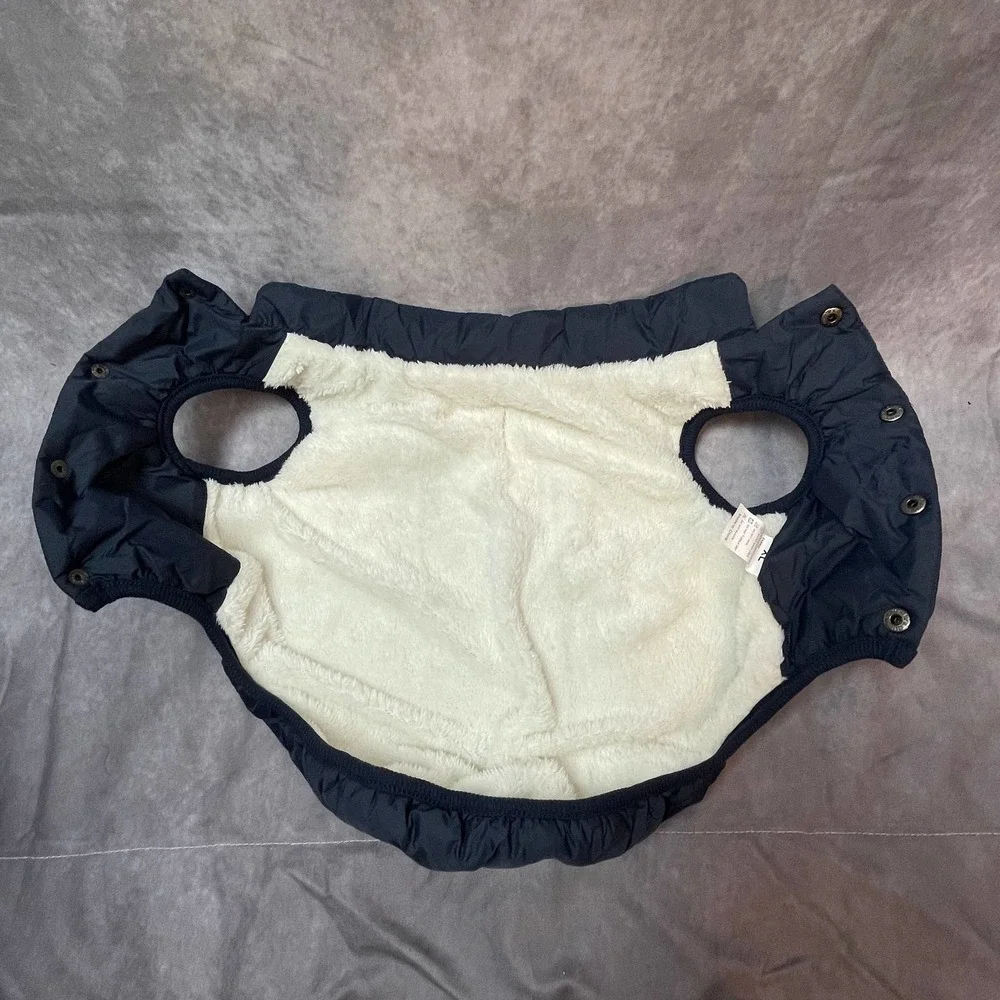 Dog Pet Jacket‎ Size XL Nylon Snap Closure Blue Cream Faux Fur Lining